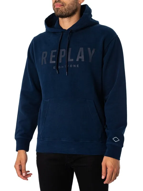 Replay Graphic Pullover Hoodie - Navy