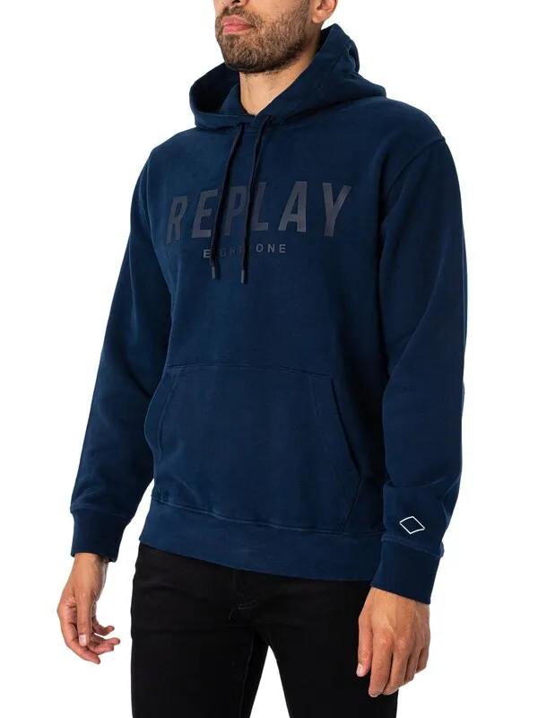 Replay Graphic Pullover Hoodie - Navy