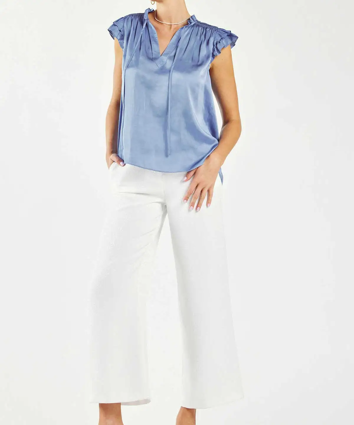 Ruffle Detail Smocked Back Blouse - Deep Periwinkle