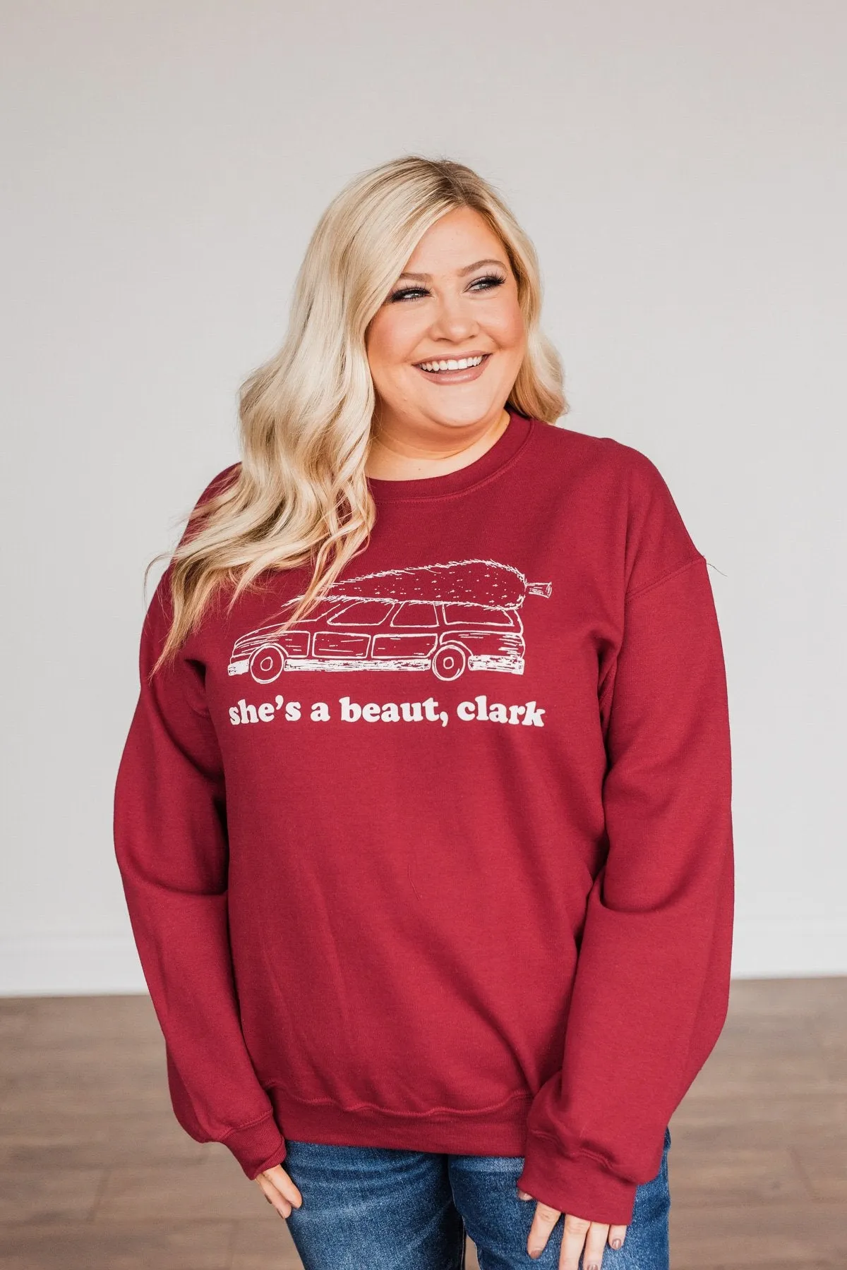 She's A Beaut, Clark Graphic Pullover- Cranberry