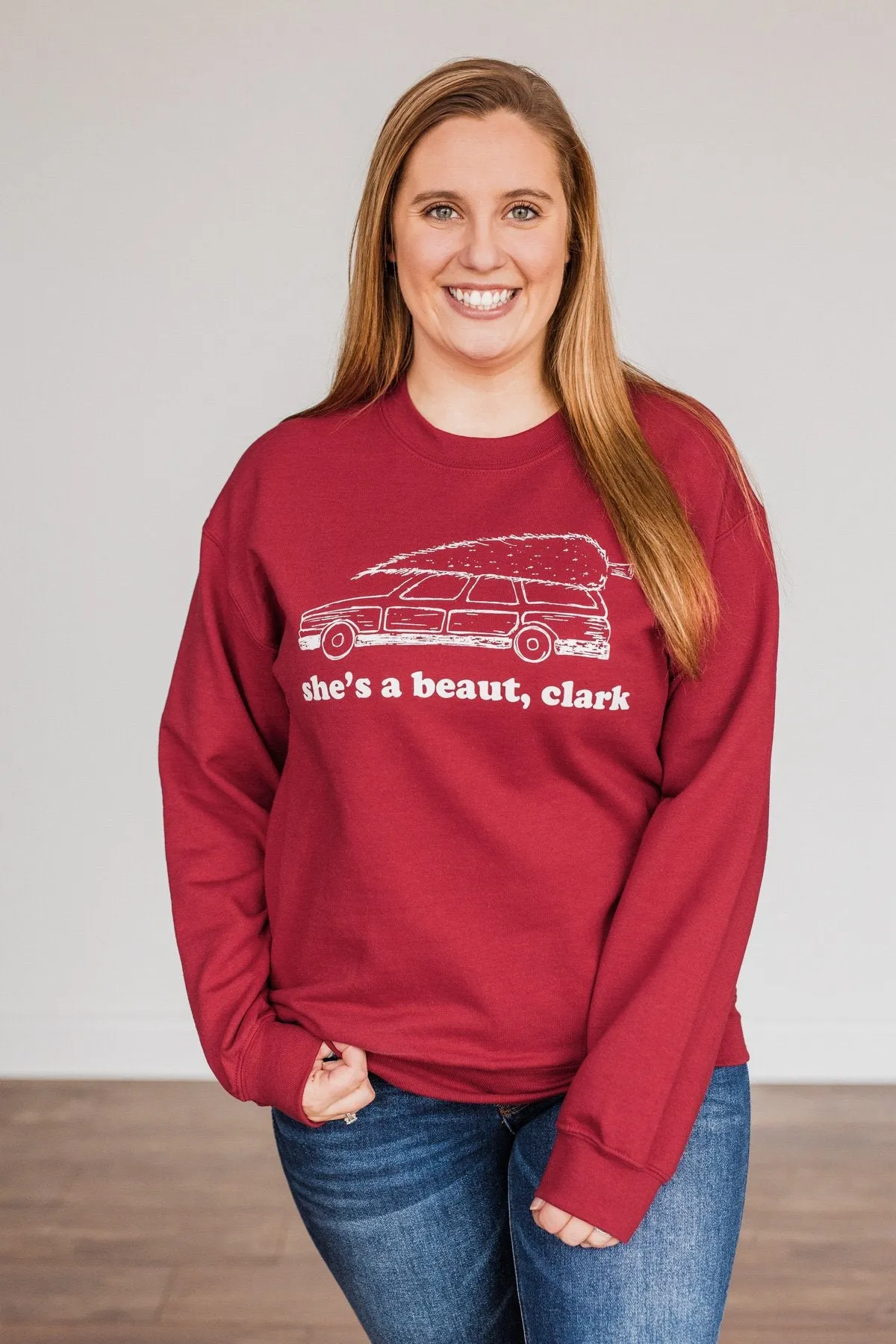 She's A Beaut, Clark Graphic Pullover- Cranberry