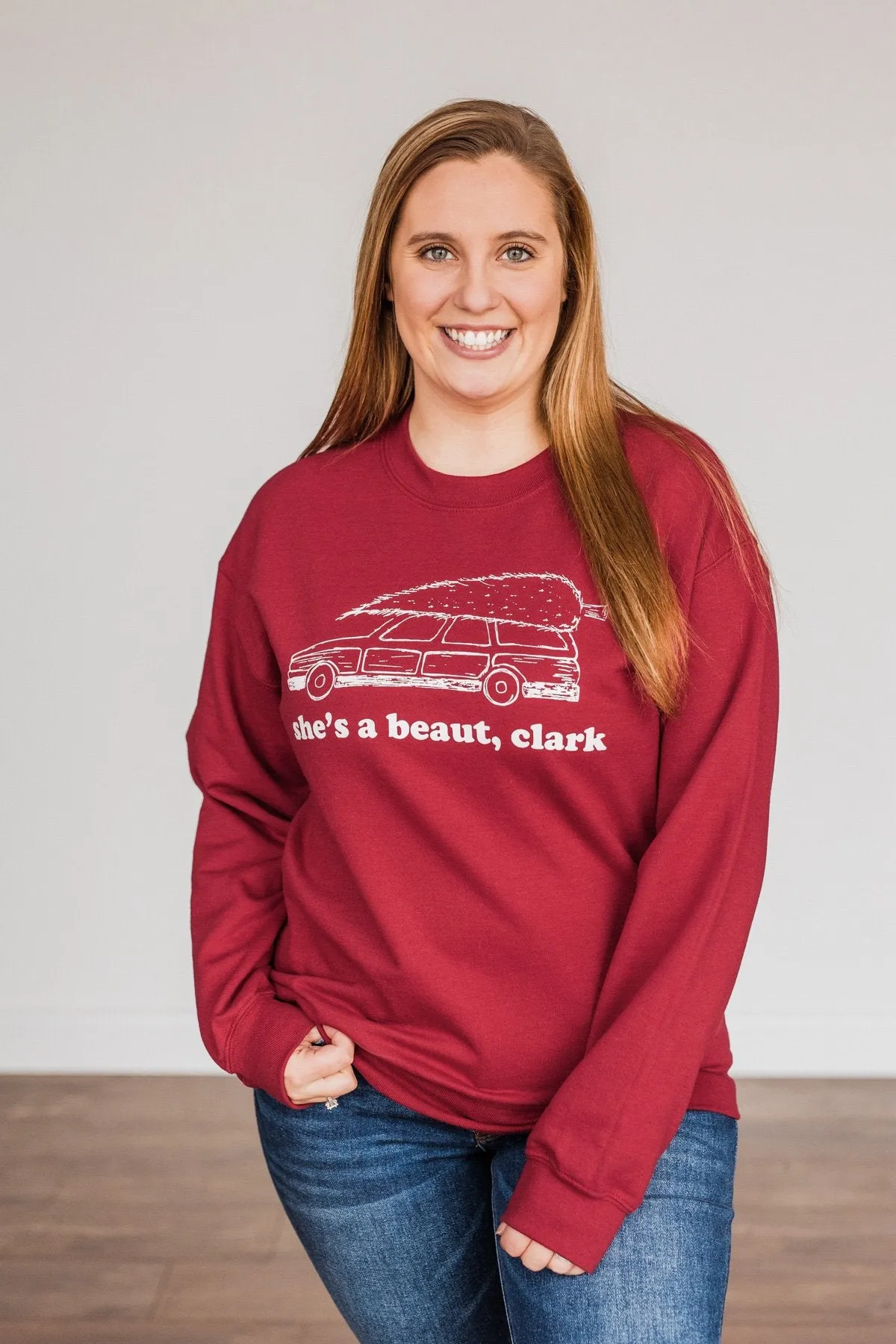 She's A Beaut, Clark Graphic Pullover- Cranberry