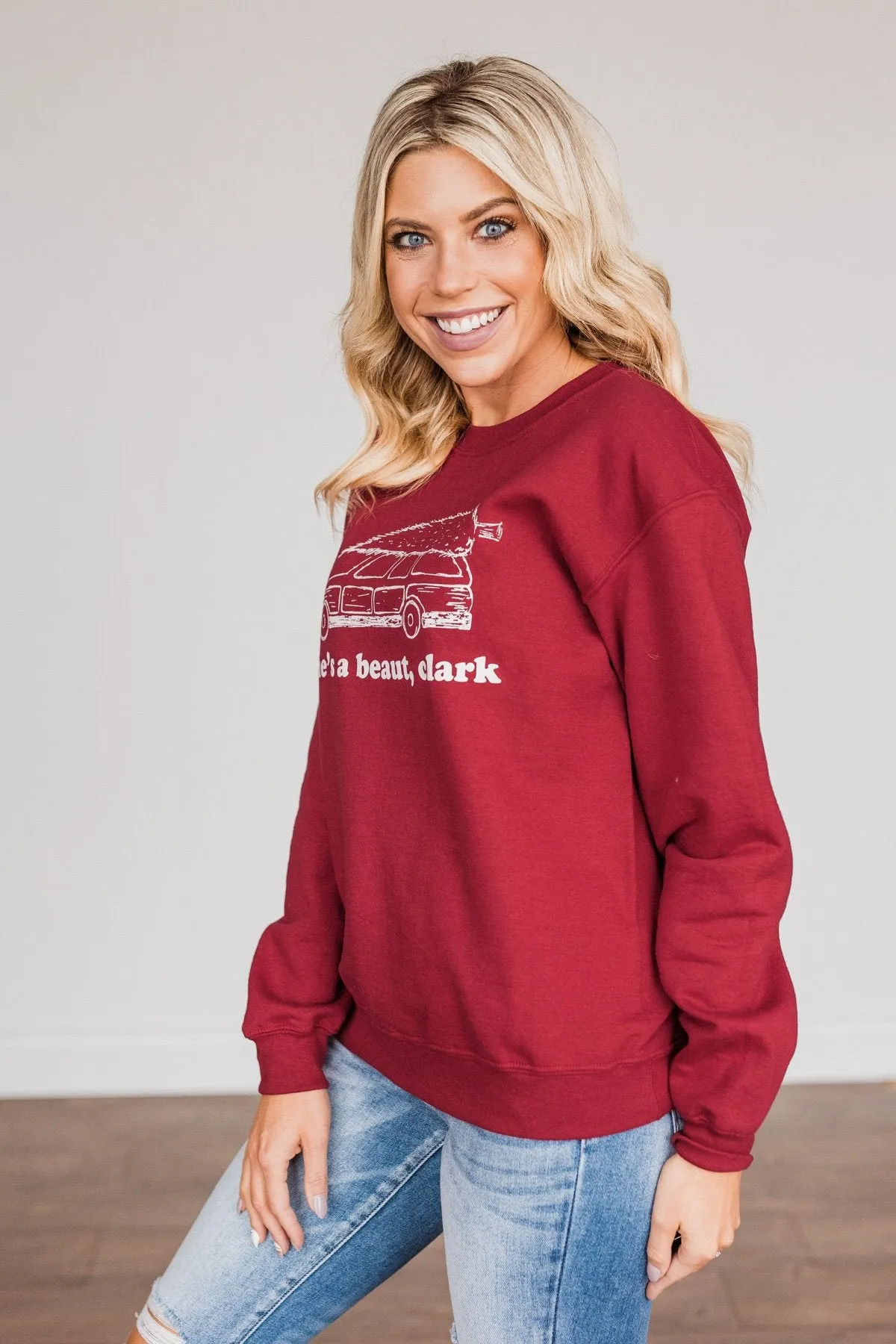 She's A Beaut, Clark Graphic Pullover- Cranberry