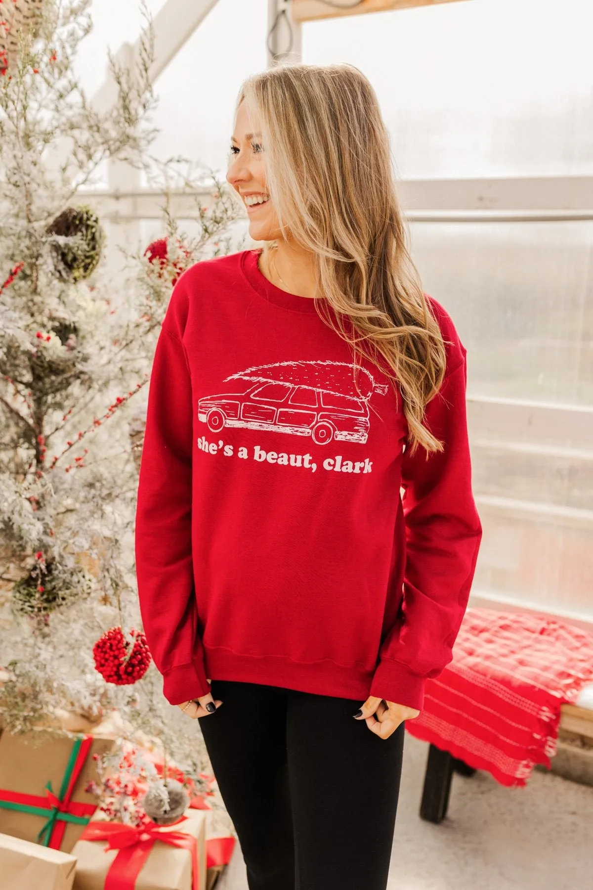 She's A Beaut, Clark Graphic Pullover- Red