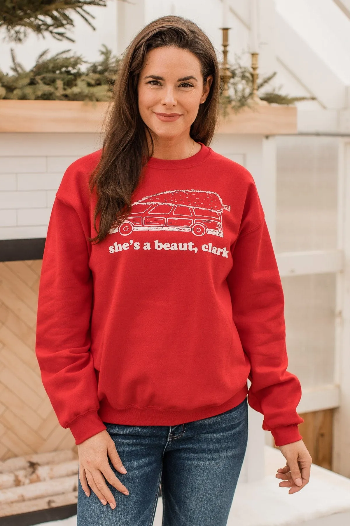 She's A Beaut, Clark Graphic Pullover- Red