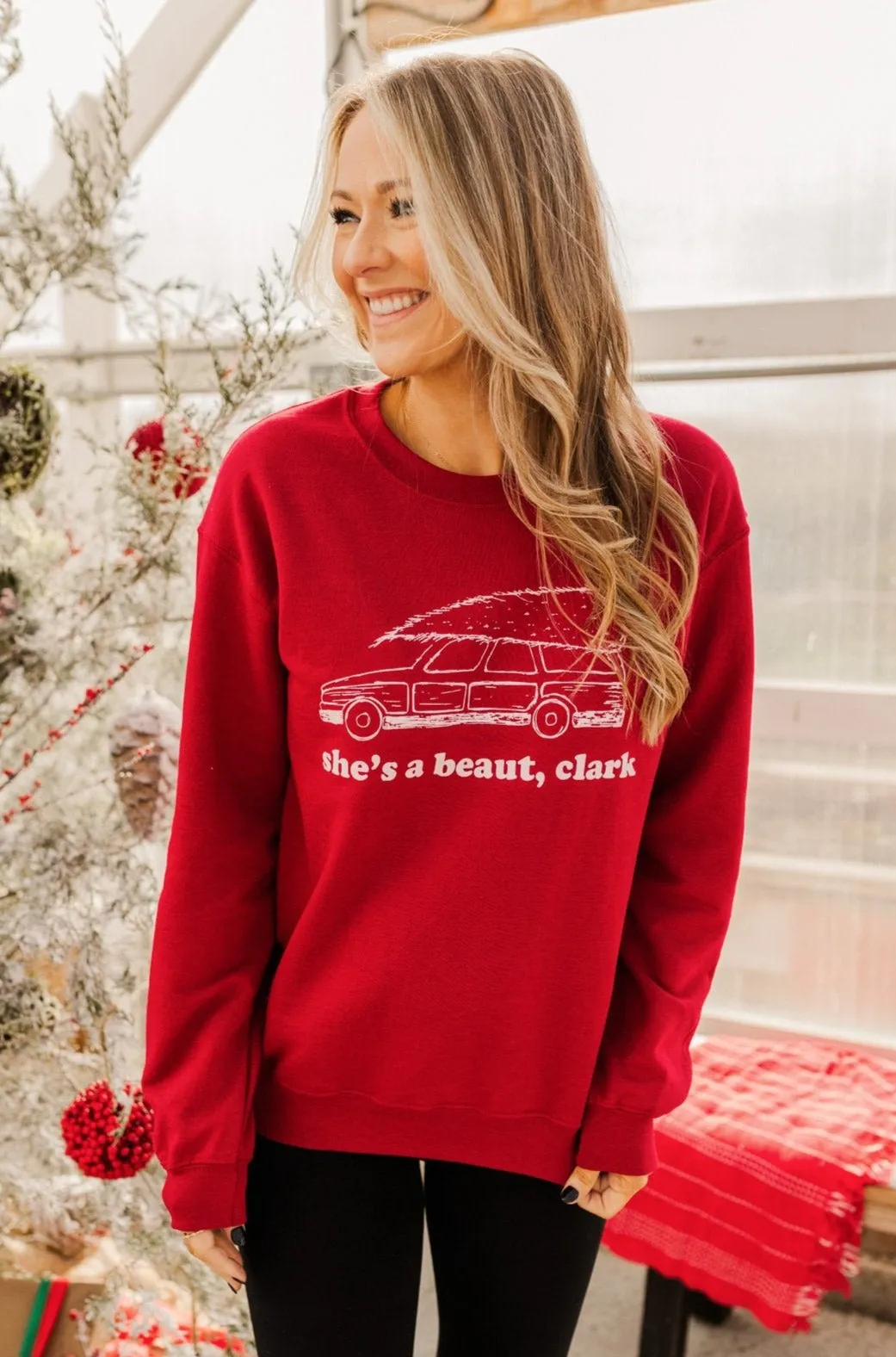 She's A Beaut, Clark Graphic Pullover- Red