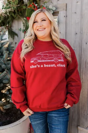 She's A Beaut, Clark Graphic Pullover- Red