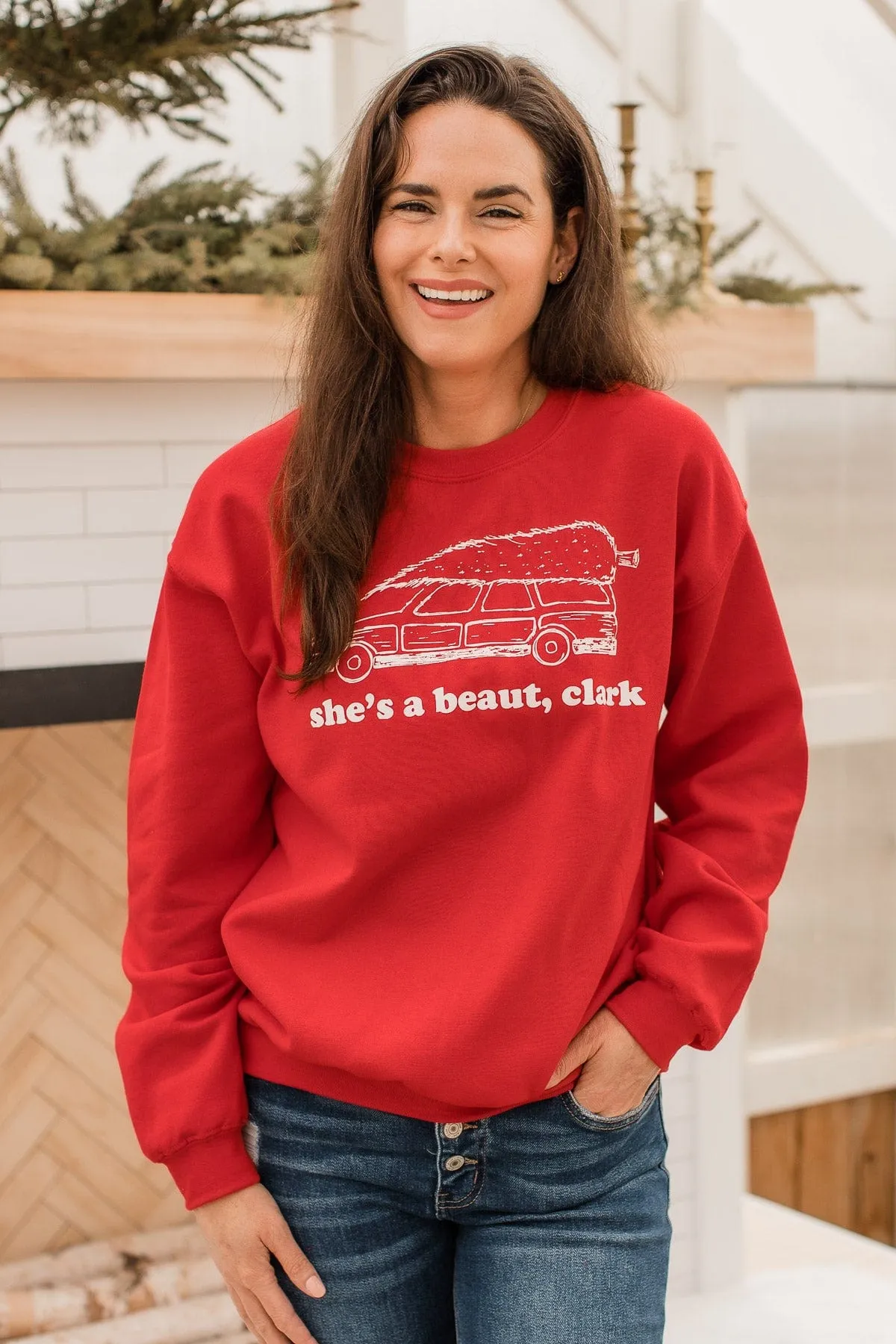 She's A Beaut, Clark Graphic Pullover- Red