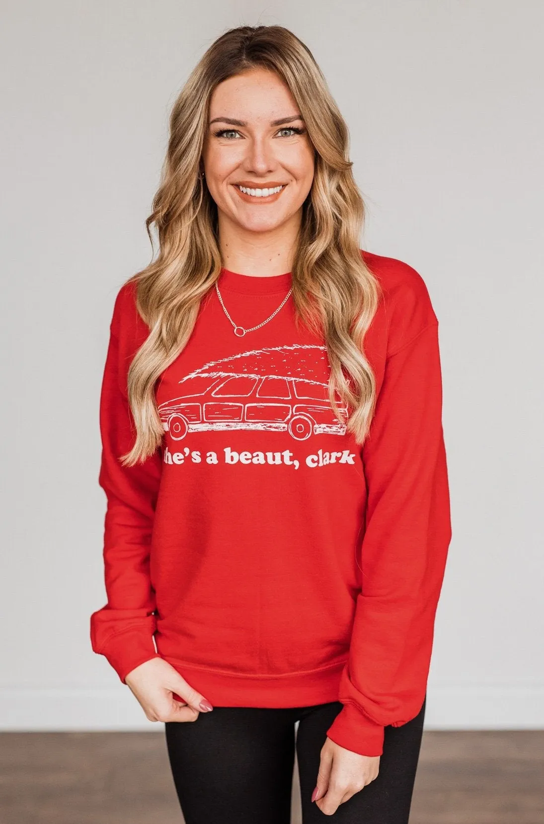 She's A Beaut, Clark Graphic Pullover- Red