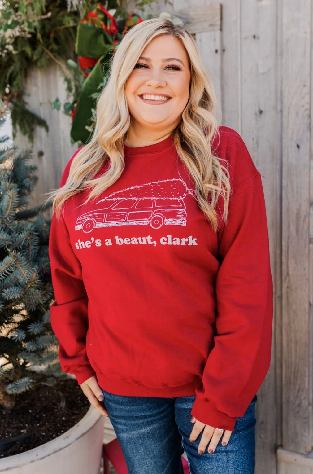 She's A Beaut, Clark Graphic Pullover- Red