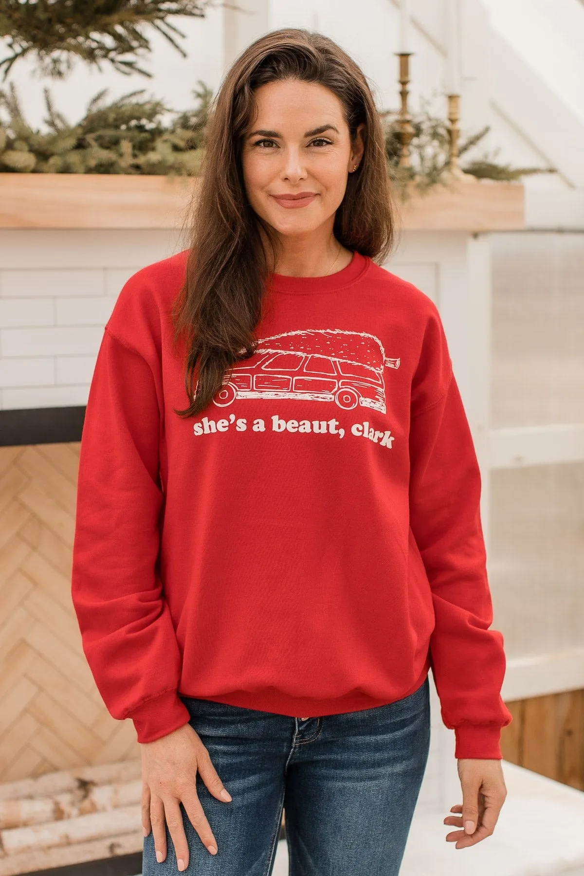 She's A Beaut, Clark Graphic Pullover- Red