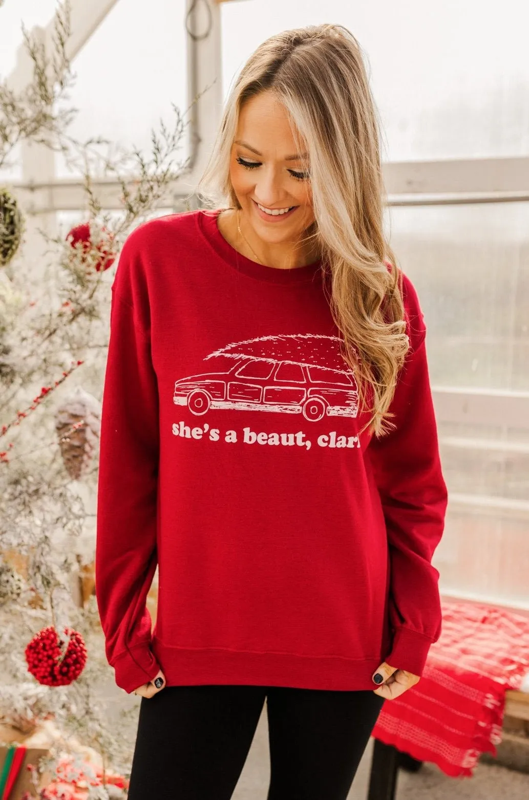 She's A Beaut, Clark Graphic Pullover- Red