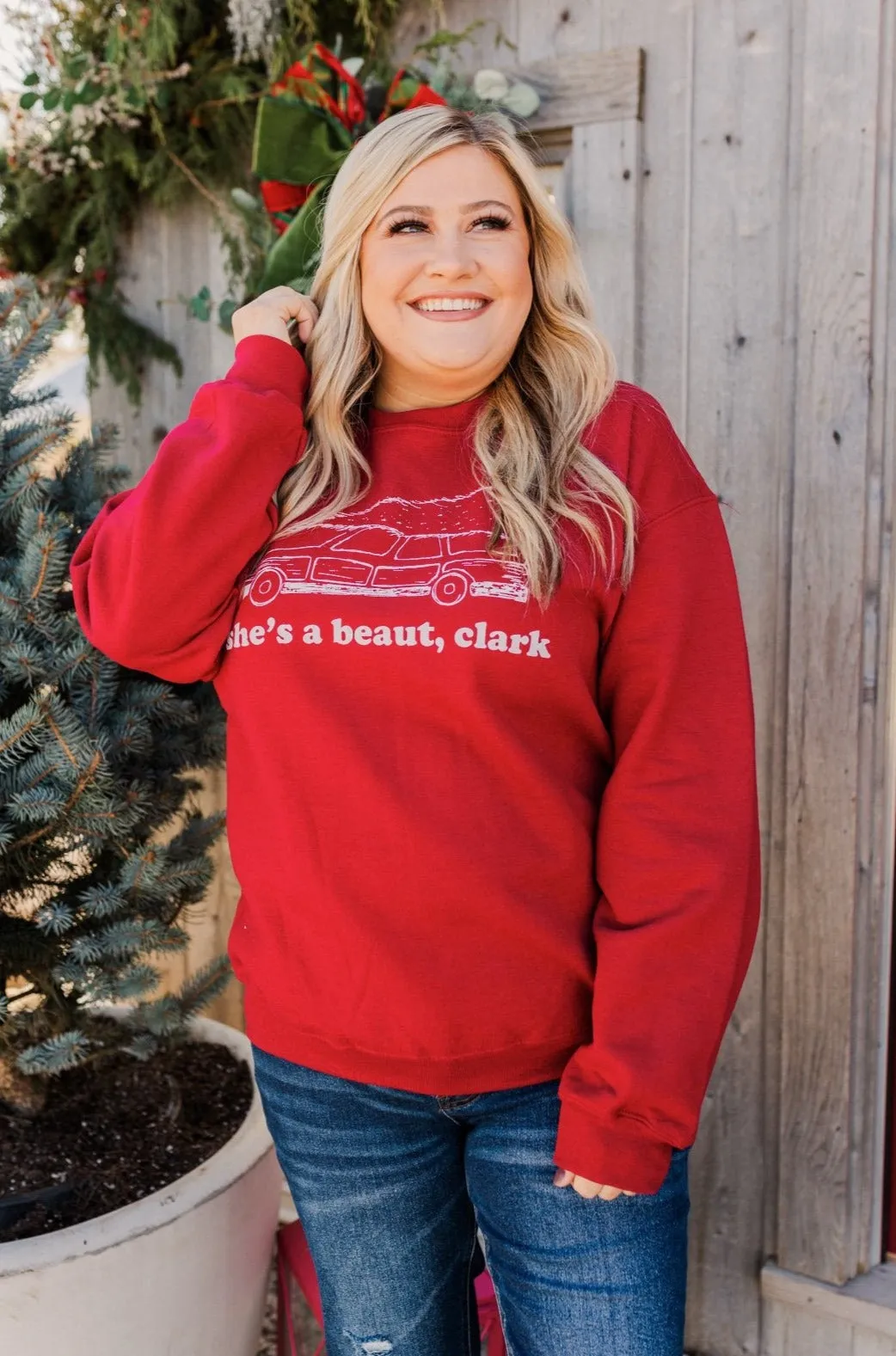 She's A Beaut, Clark Graphic Pullover- Red