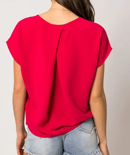 Short Sleeve Back Overlap Top - Fuchsia