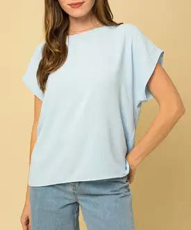 Short Sleeve Back Overlap Top - Light Blue