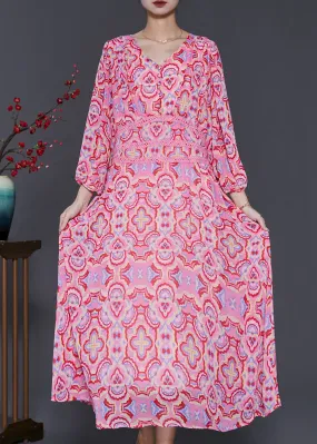 Simple Pink Print Silm Fit Chiffon Dresses Summer