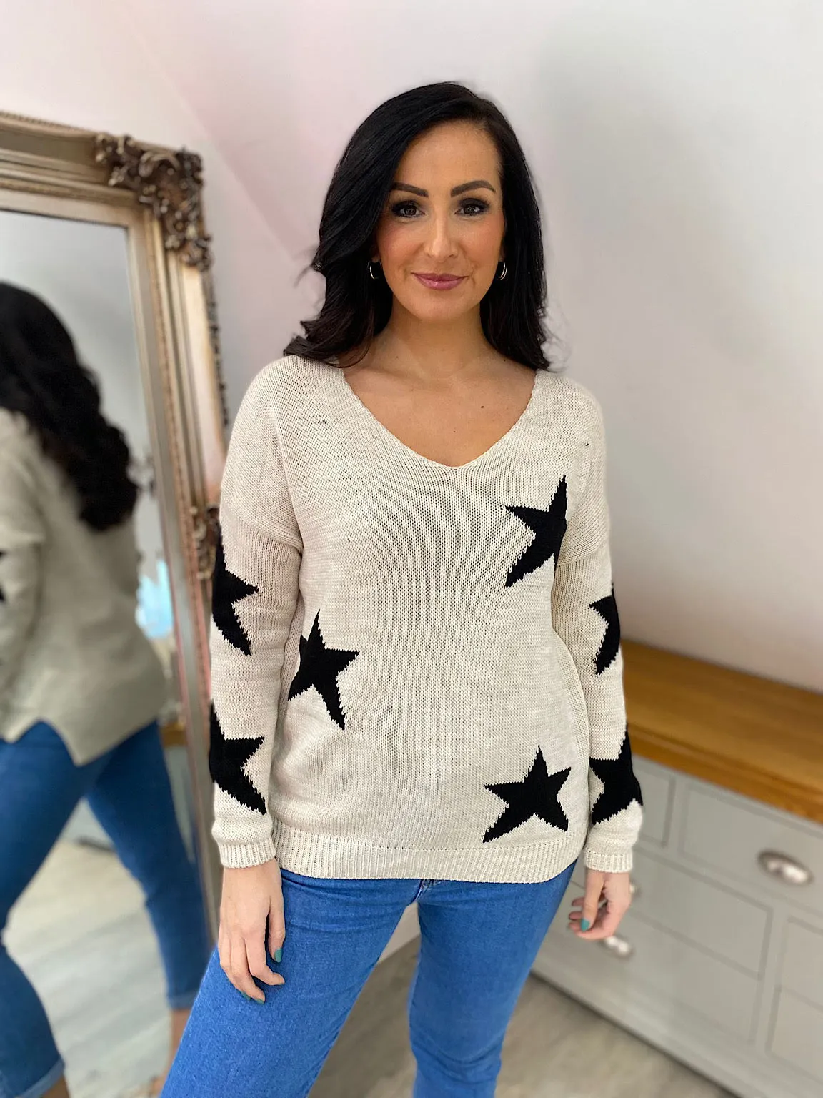 Stone Star V Neck Jumper Brenda