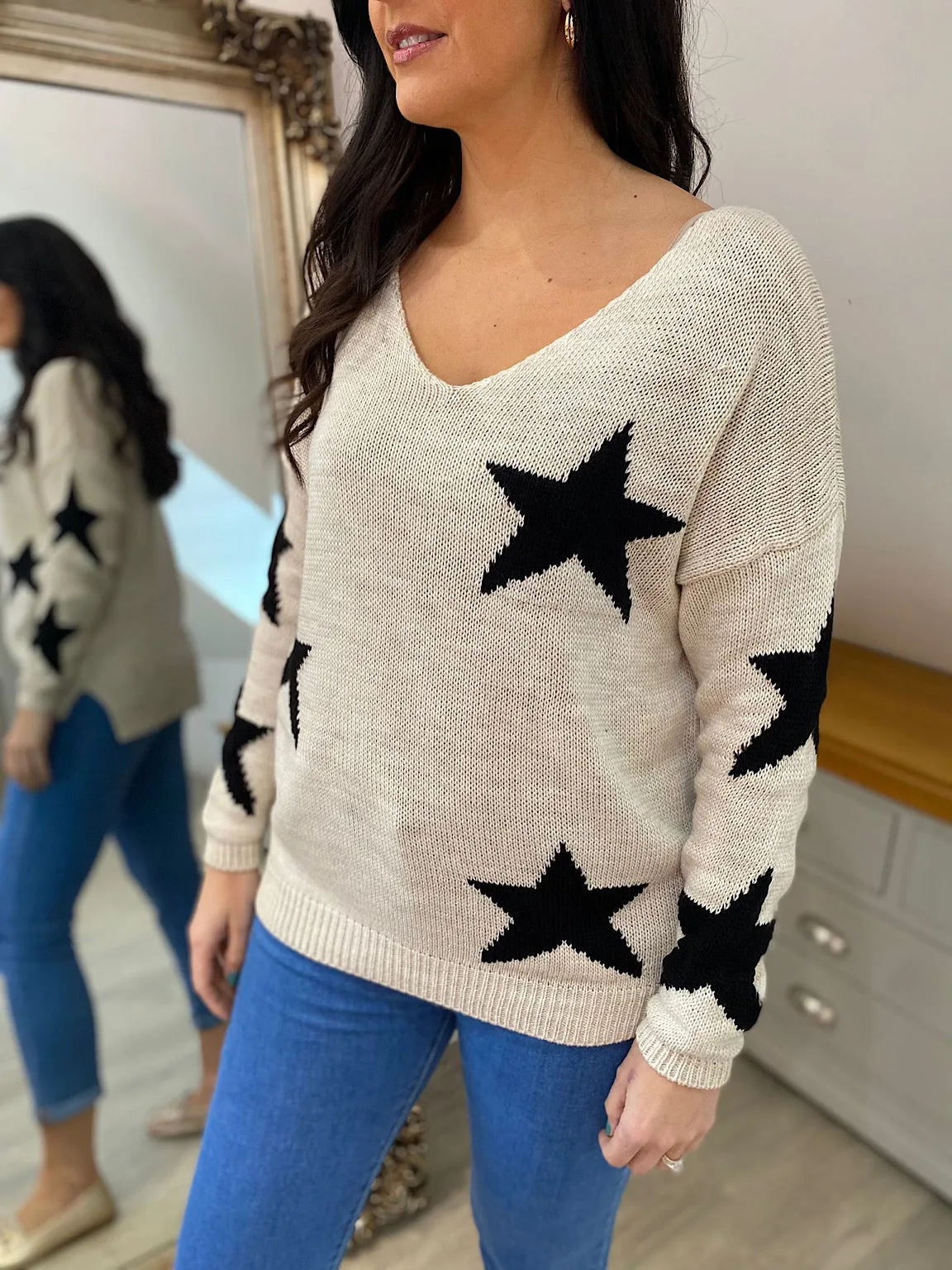 Stone Star V Neck Jumper Brenda