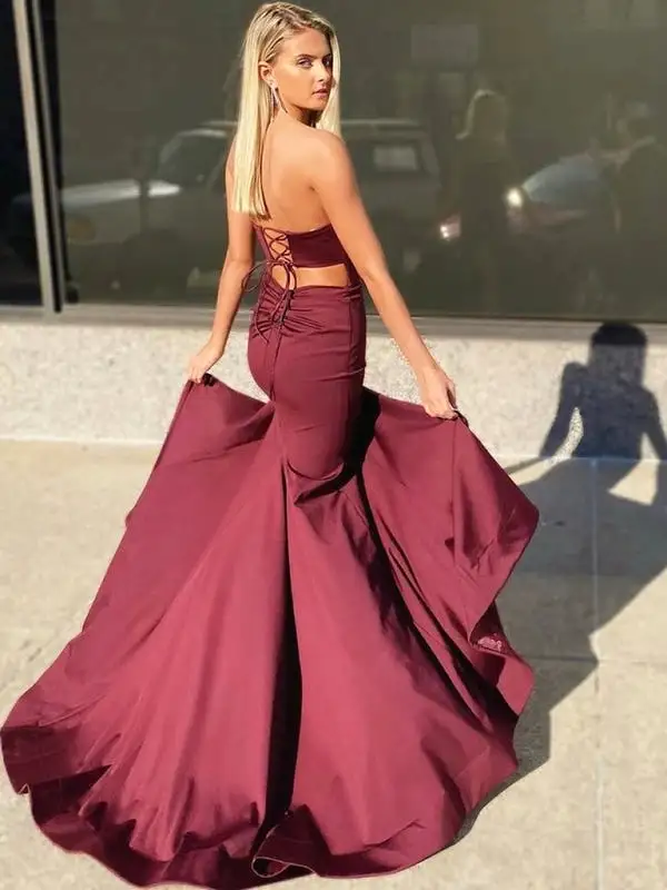 Sweetheart Mermaid Prom Dress in Burgundy