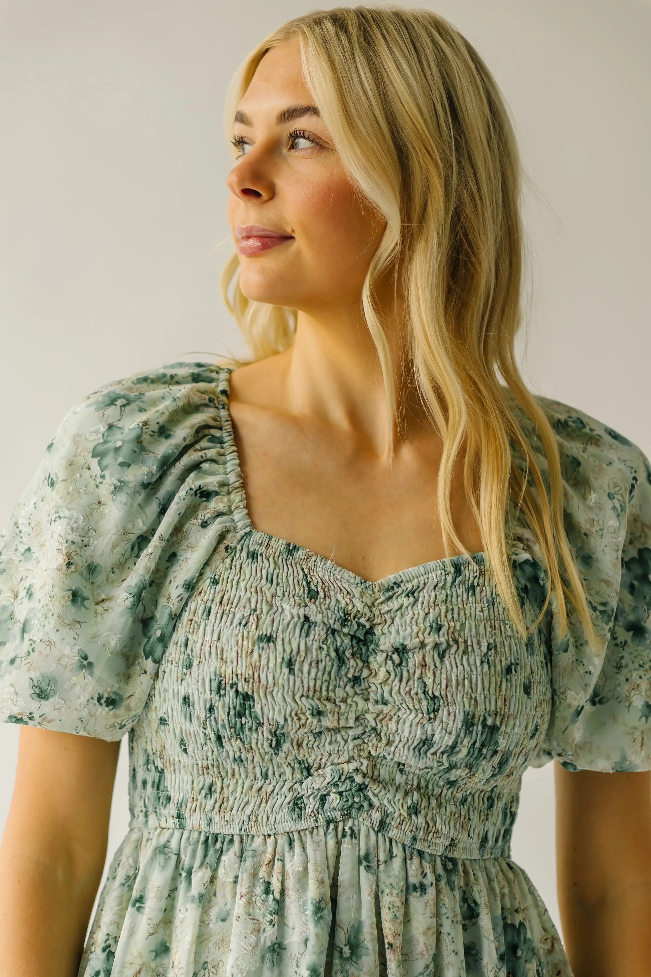 The Stromer Smocked Sweetheart Maxi Dress in Green Multi