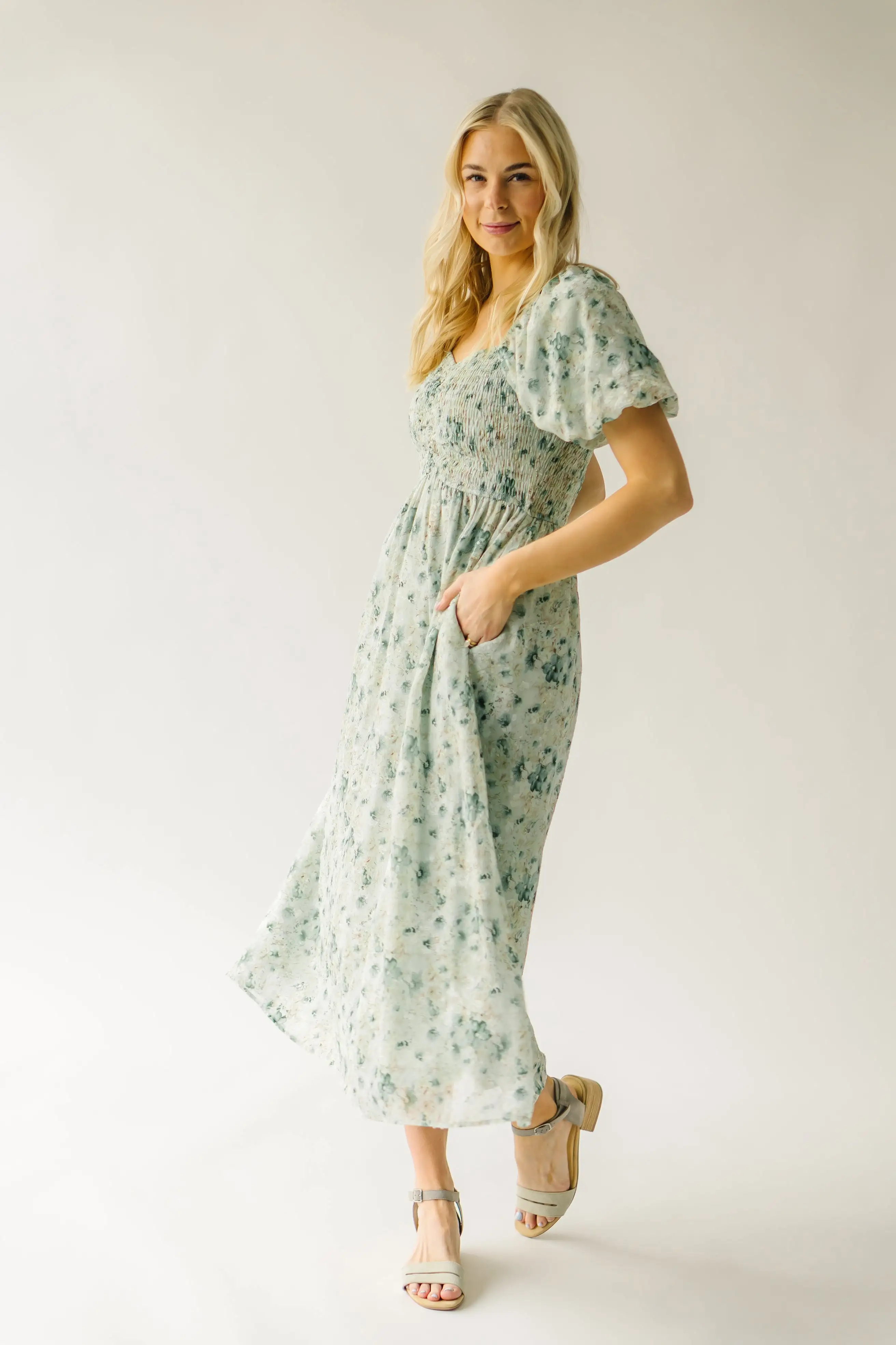 The Stromer Smocked Sweetheart Maxi Dress in Green Multi