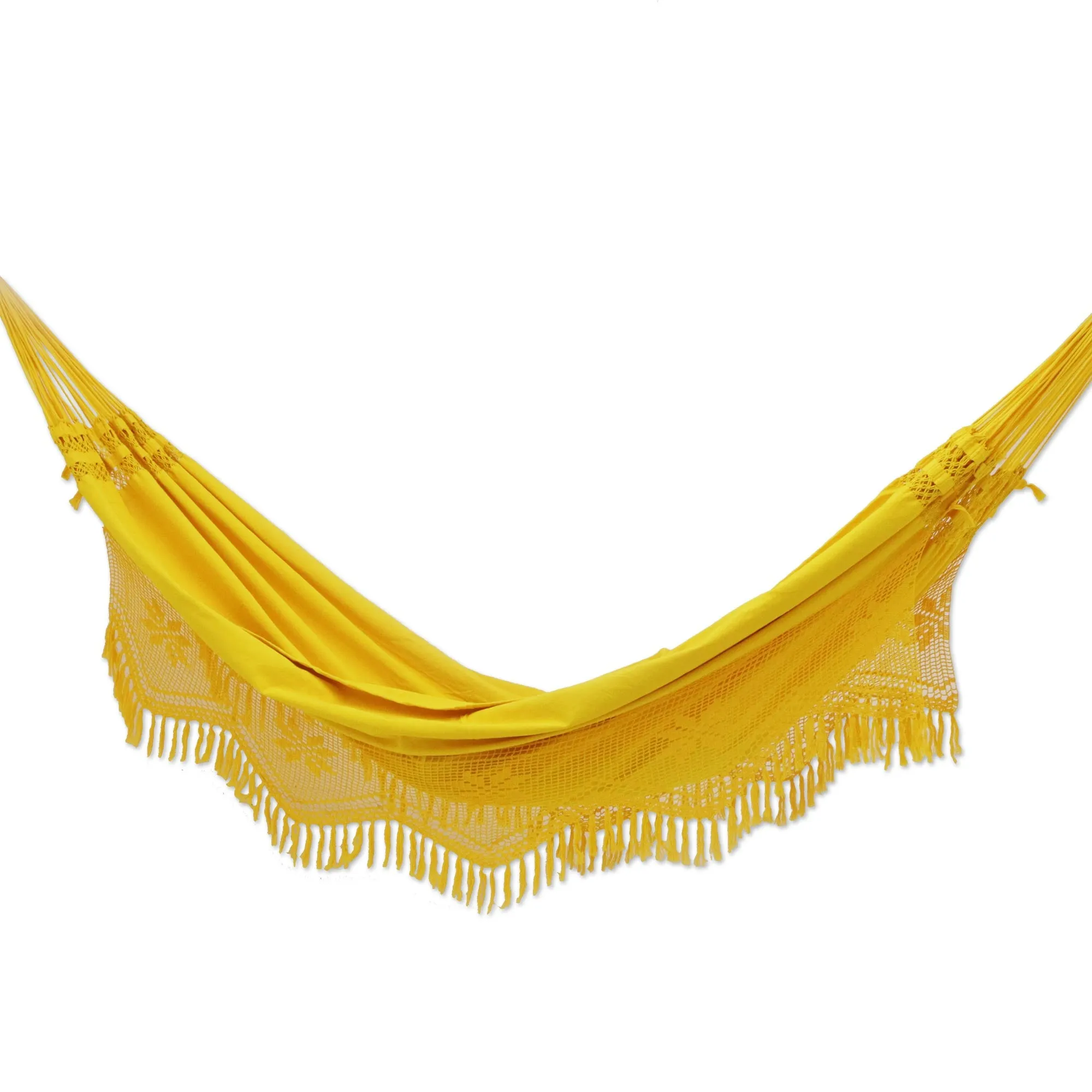 Tropical Yellow Handwoven Maize Yellow Cotton Hammock from Brazil (Double)