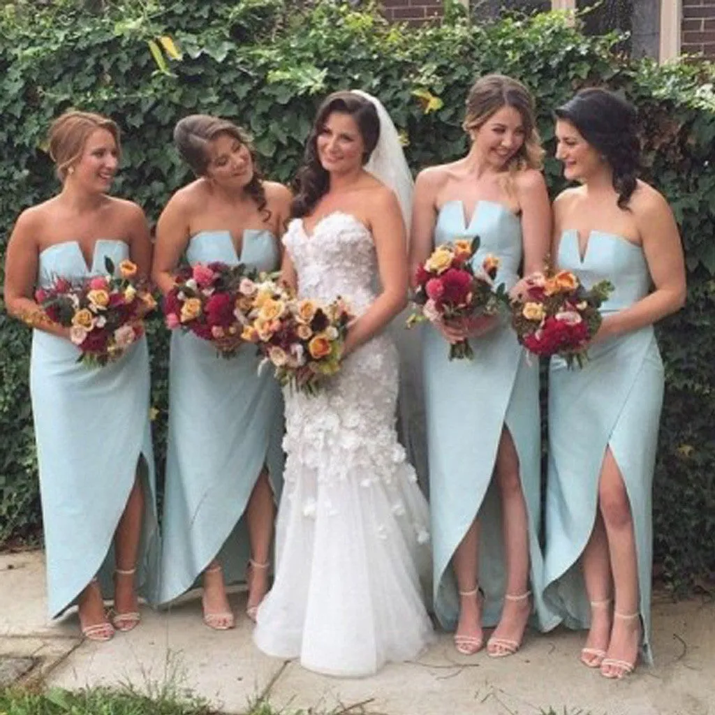 Unique Charming Simple Design Notched Side Split Sexy Cheap Column Hi-Lo Wedding Party Bridesmaid Dresses, WG179