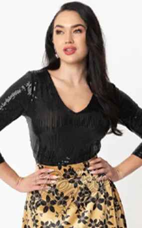 Unique Vintage Marianne Top in Black Sequins