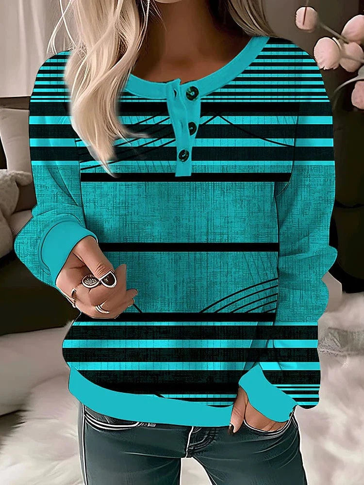 Upgrade Your Style with Comfort and Versatility: Women's Geometric Button Sweatshirt