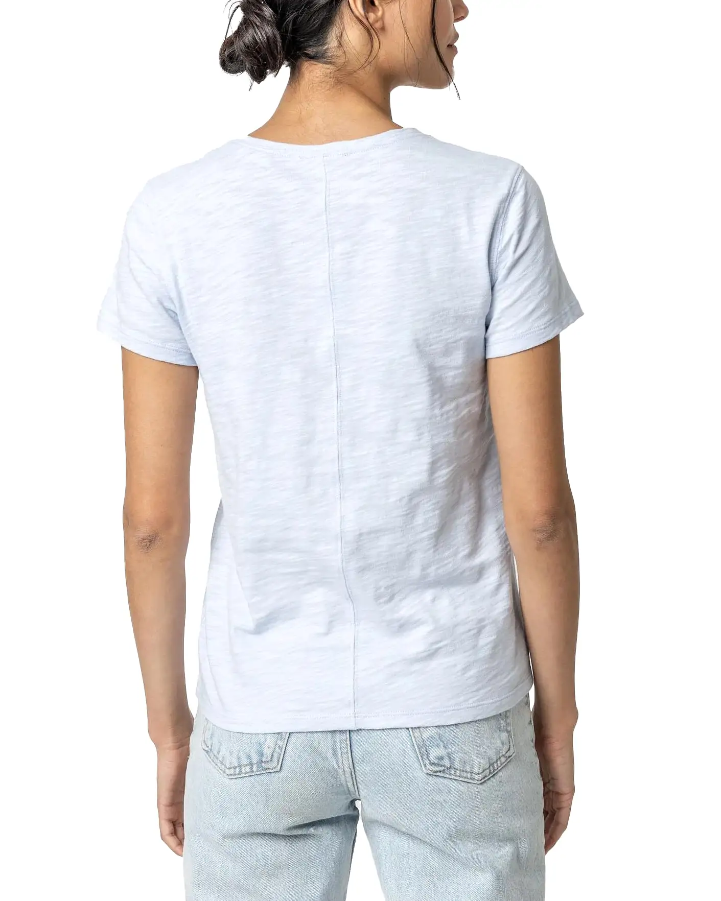 V-Neck Short Sleeve Back Seam Tee (Hyacinth)