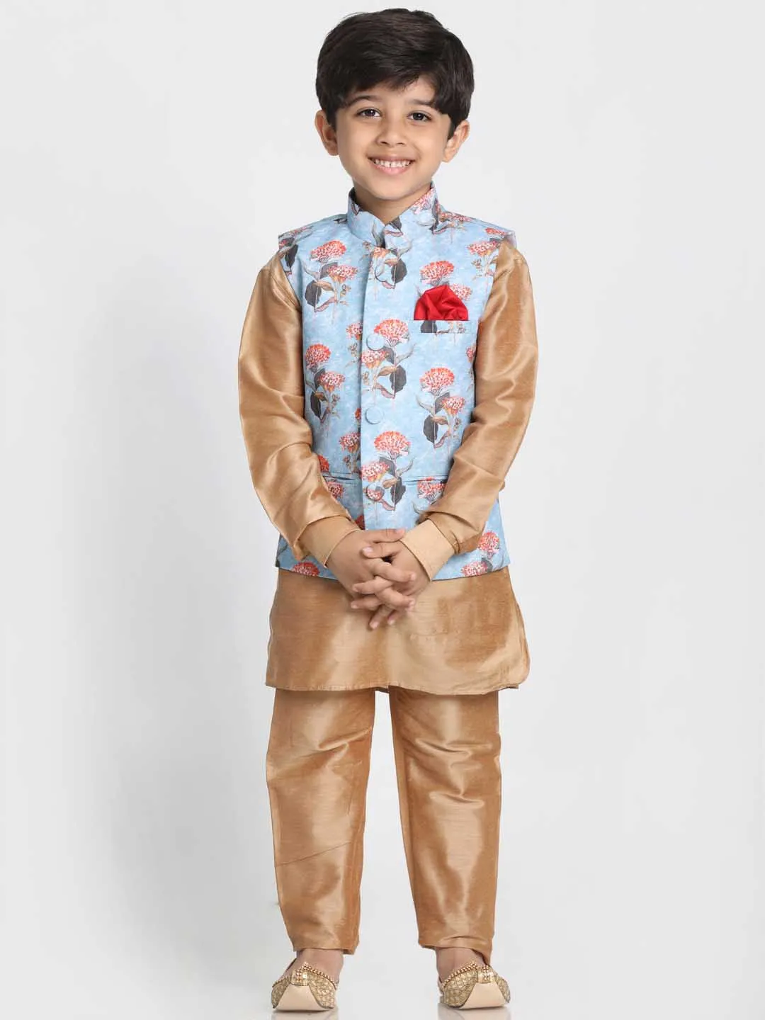 Vastramay Boys' Multicolor Cotton Silk Blend Nehru Jacket