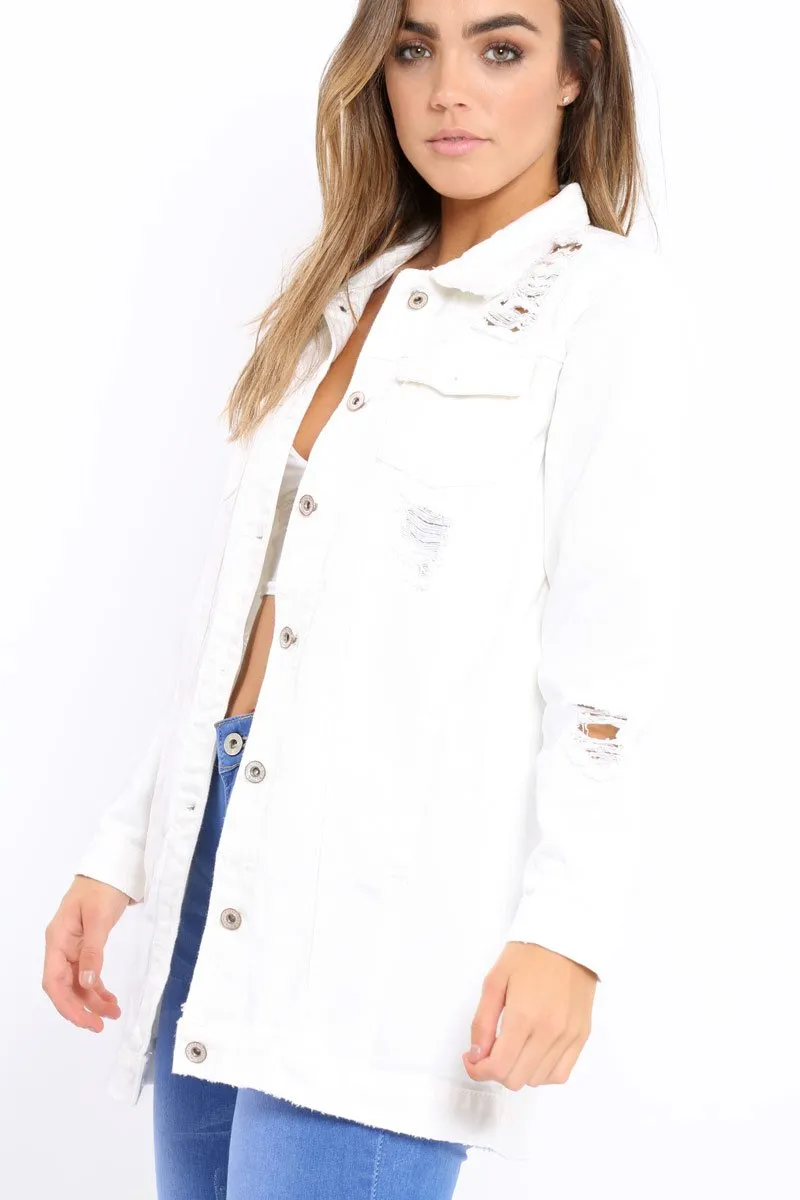 White Distressed Denim Jacket - Saima