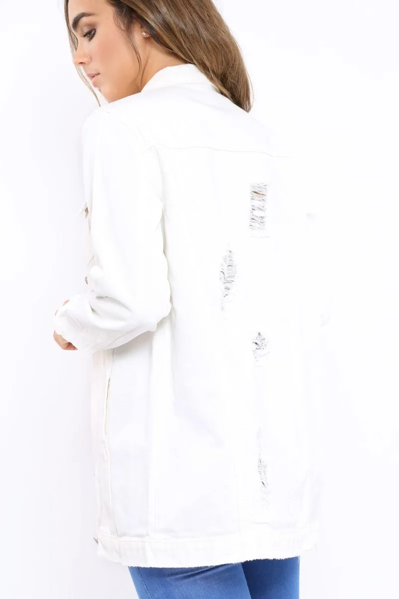 White Distressed Denim Jacket - Saima