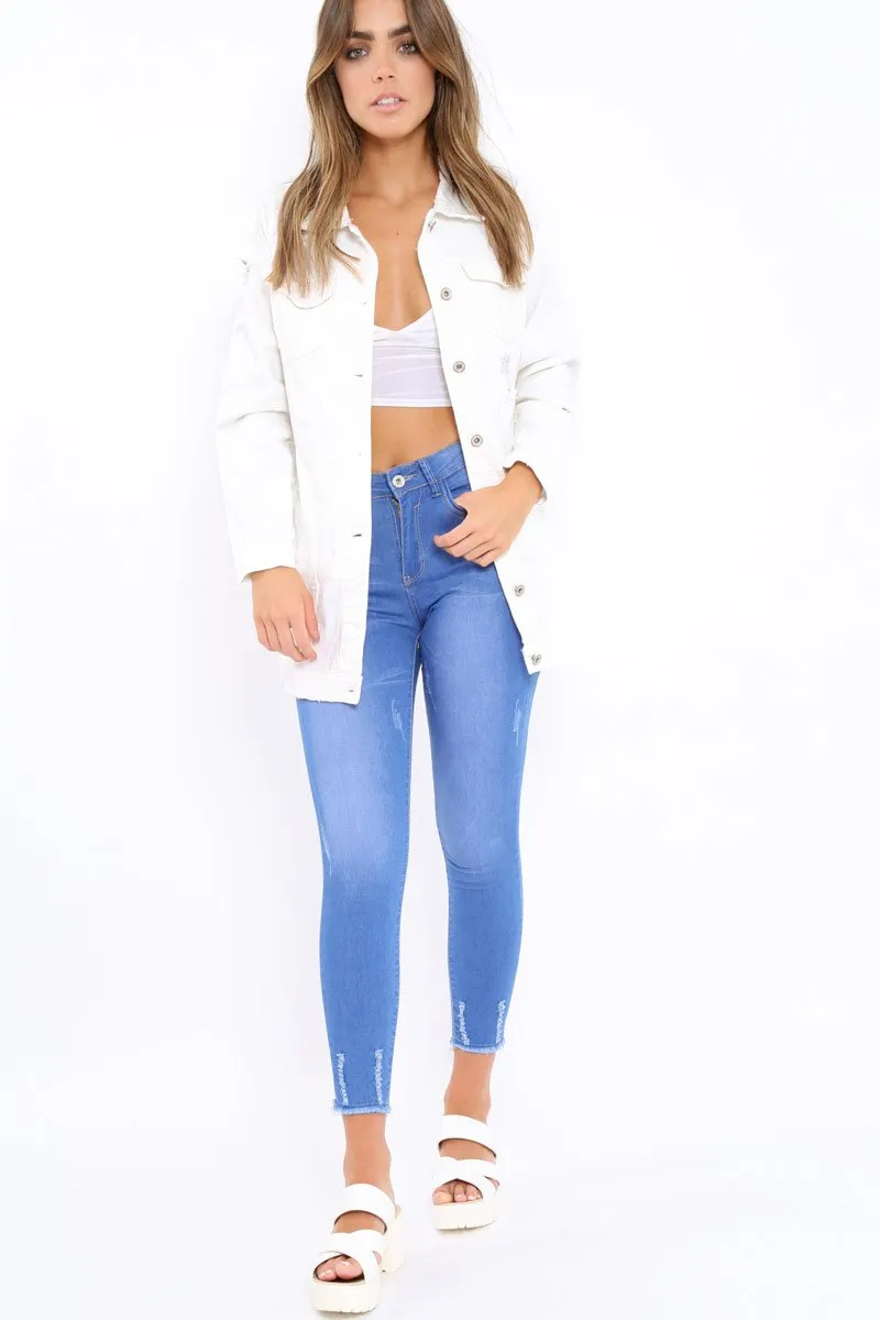 White Distressed Denim Jacket - Saima