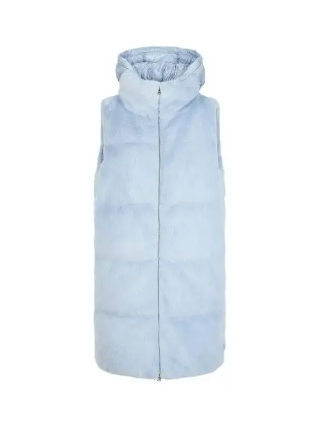 Women s Fur Goose Down Long Padding Vest Light Blue 271087