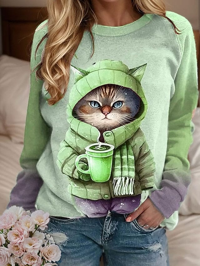 Women's Adorable Cat Graphic Sweatshirt for Active Lifestyles