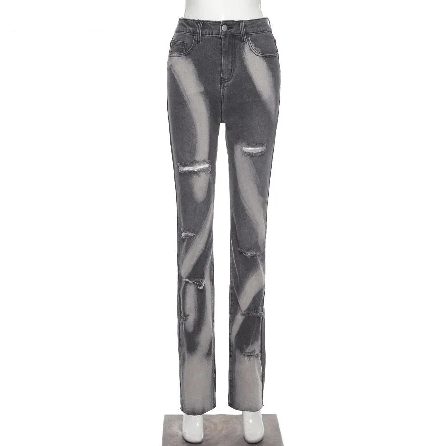 Women's Cotton Full-Length Pencil Fit Hole Printed Skinny Pants