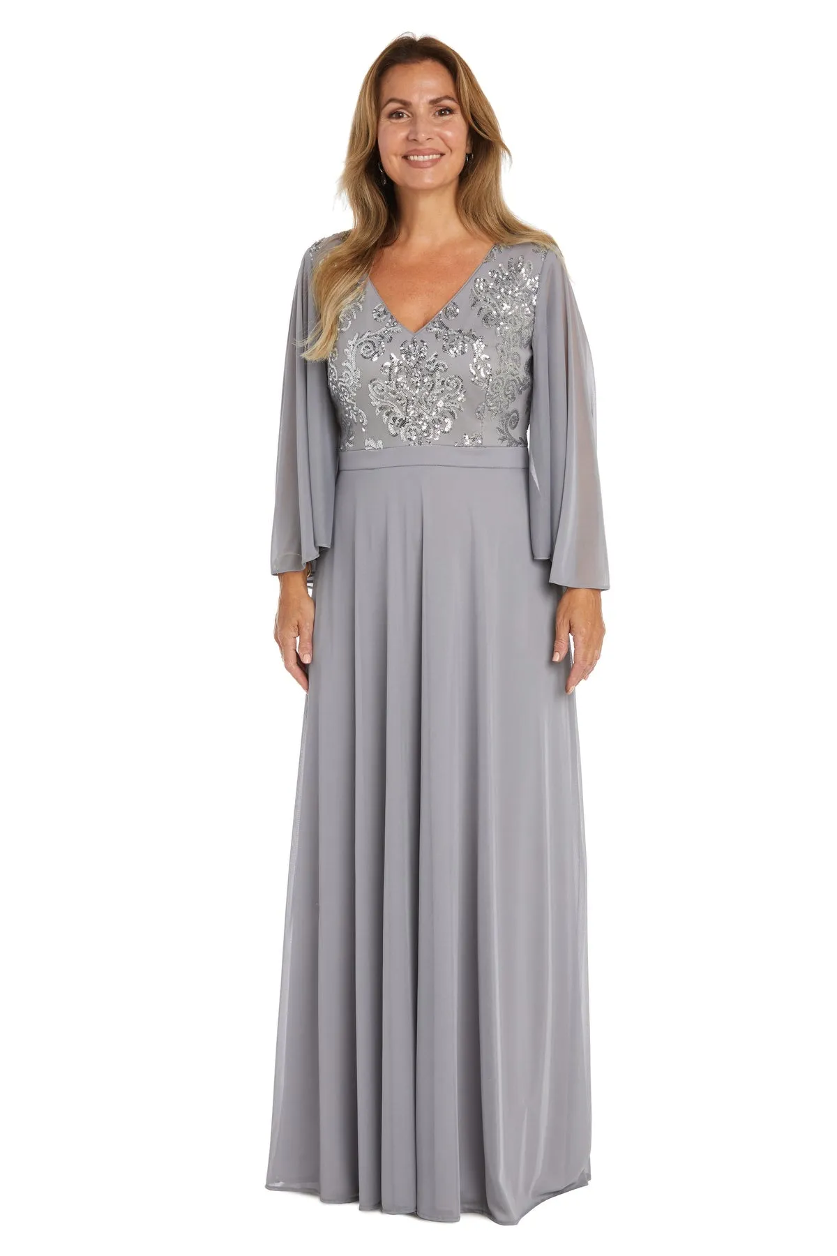 Women's Pleated Evening Gown Fleur-de-Lis Sequins