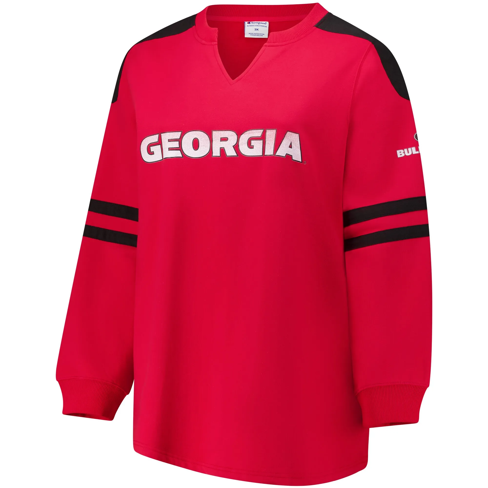 Women's Fanatics Red Georgia Bulldogs Plus Size Contrast Sleeve Fleece Pullover Sweatshirt