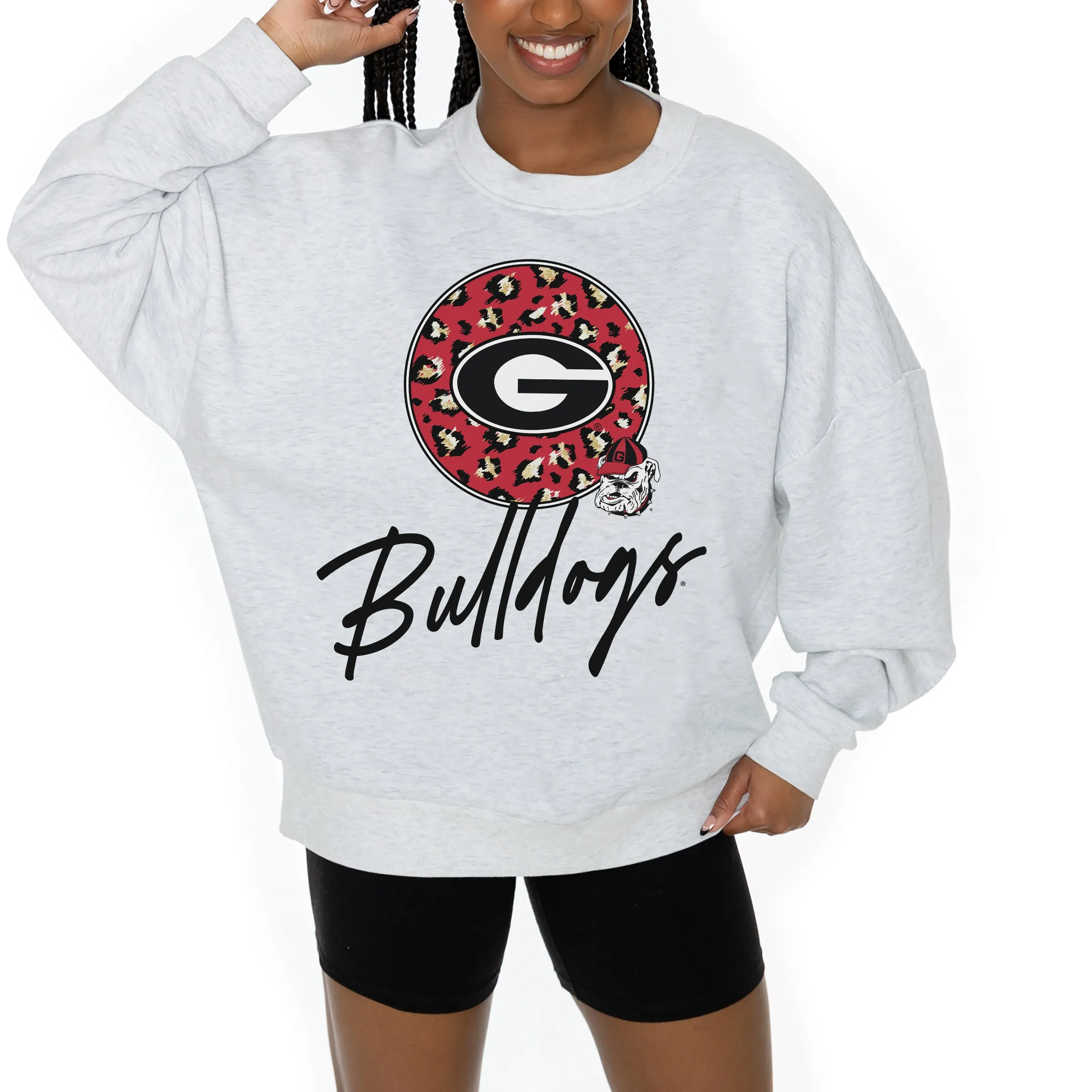 Women's Gameday Couture Ash Georgia Bulldogs Premium Fleece Pullover Sweatshirt