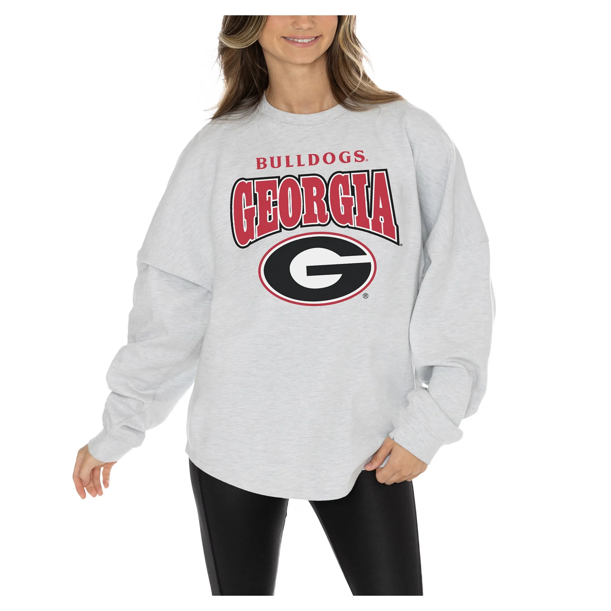 Women's Gameday Couture  Ash Georgia Bulldogs Relaxed Fit French Terry Pullover Sweatshirt