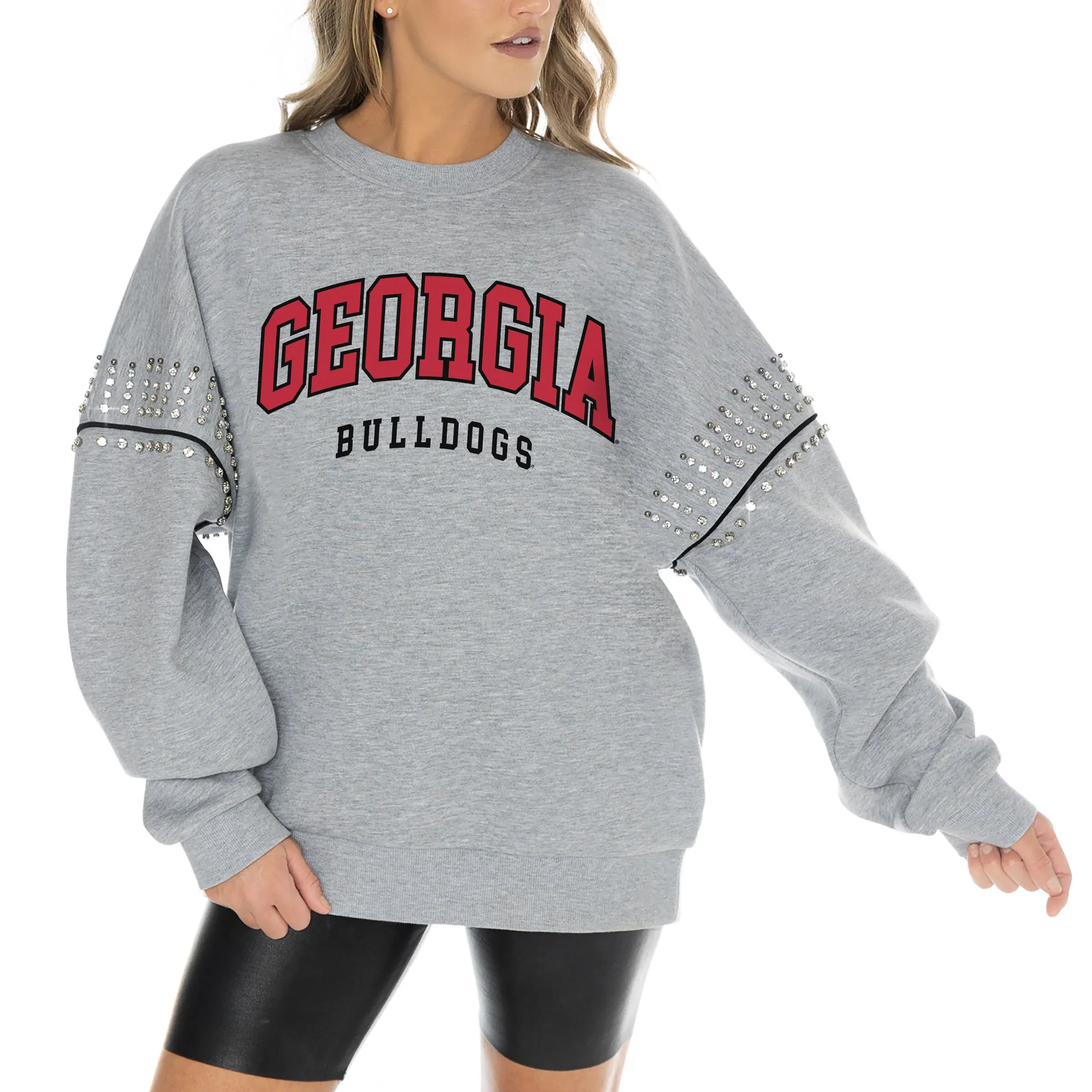 Women's Gameday Couture Heather Gray Georgia Bulldogs Competitive Edge Oversized Fleece Pullover Sweatshirt