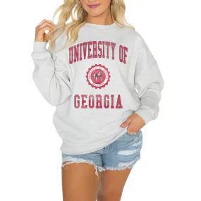 Women's Gameday Couture Steel Georgia Bulldogs Good Vibes Premium Fleece Drop Shoulder Pullover Sweatshirt