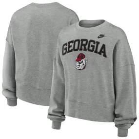 Women's Nike Heather Gray Georgia Bulldogs Legacy Fleece Classic Arch Oversized Cropped Tackle Twill Sweatshirt