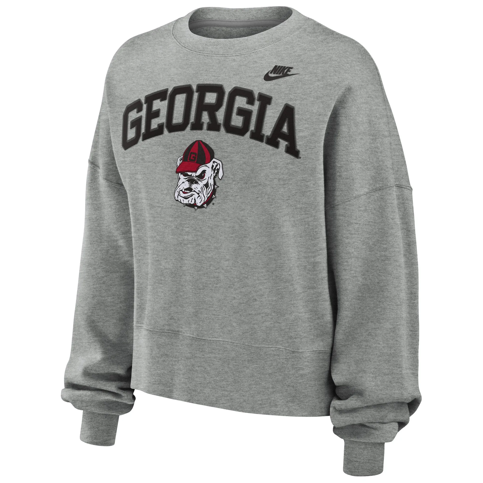 Women's Nike Heather Gray Georgia Bulldogs Legacy Fleece Classic Arch Oversized Cropped Tackle Twill Sweatshirt