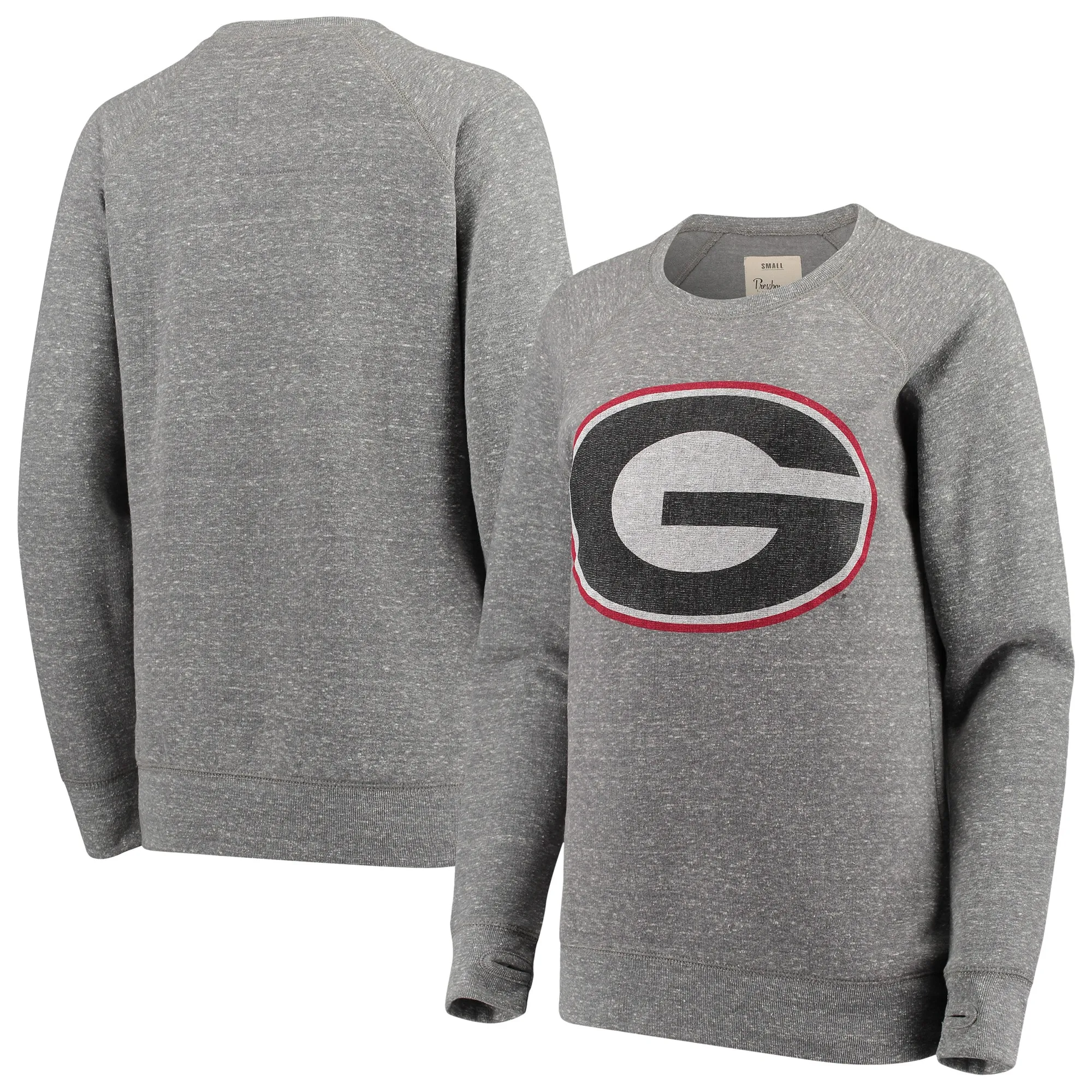 Women's Pressbox Heathered Gray Georgia Bulldogs Big Team Logo Knobi Fleece Tri-Blend Crew Neck Sweatshirt