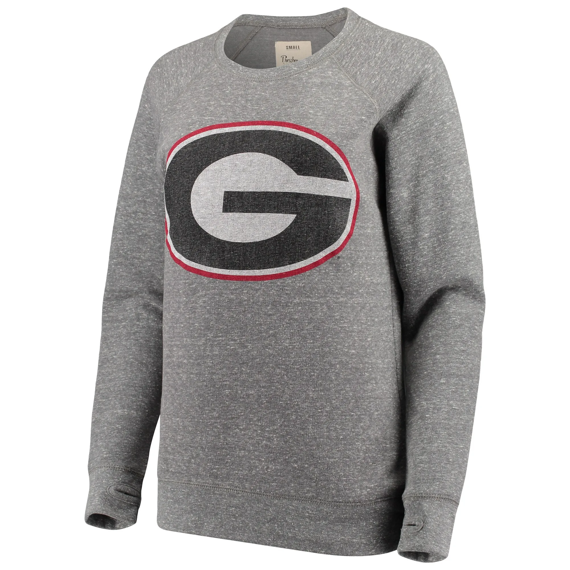 Women's Pressbox Heathered Gray Georgia Bulldogs Big Team Logo Knobi Fleece Tri-Blend Crew Neck Sweatshirt