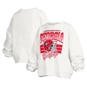 Women's Pressbox White Georgia Bulldogs Janice Retro Logo Oversized Pullover Sweatshirt