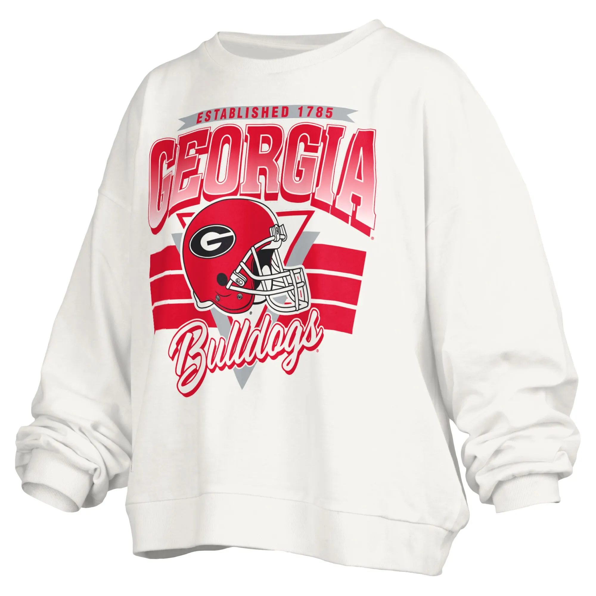 Women's Pressbox White Georgia Bulldogs Janice Retro Logo Oversized Pullover Sweatshirt