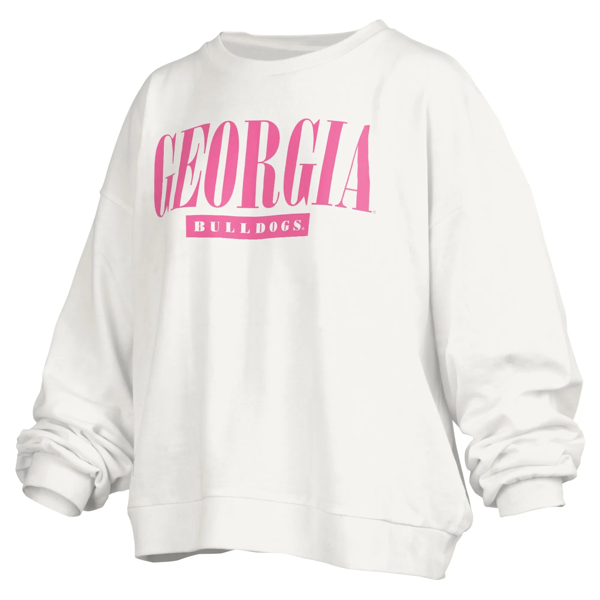 Women's Pressbox White Georgia Bulldogs Sutton Janise Waist Length Oversized Pullover Sweatshirt